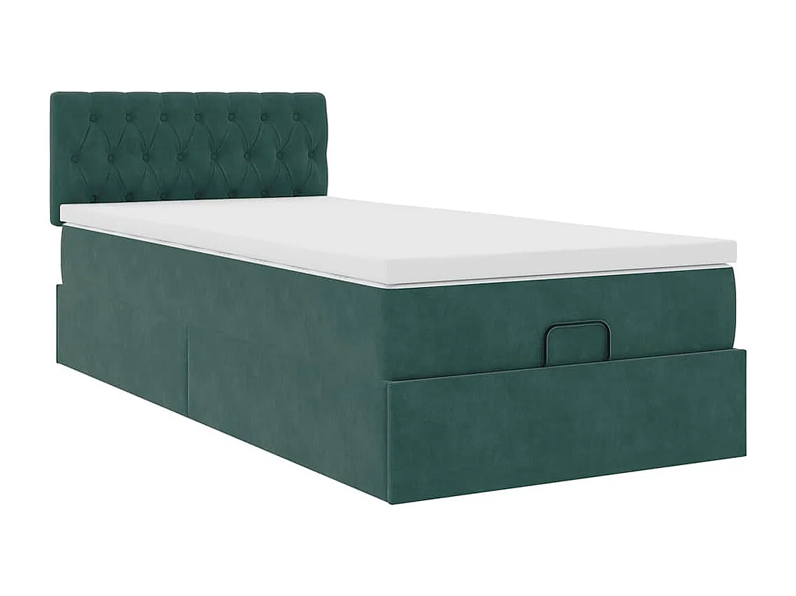 Lit ottoman avec matelas et LED Vert foncé 80x200cm velours