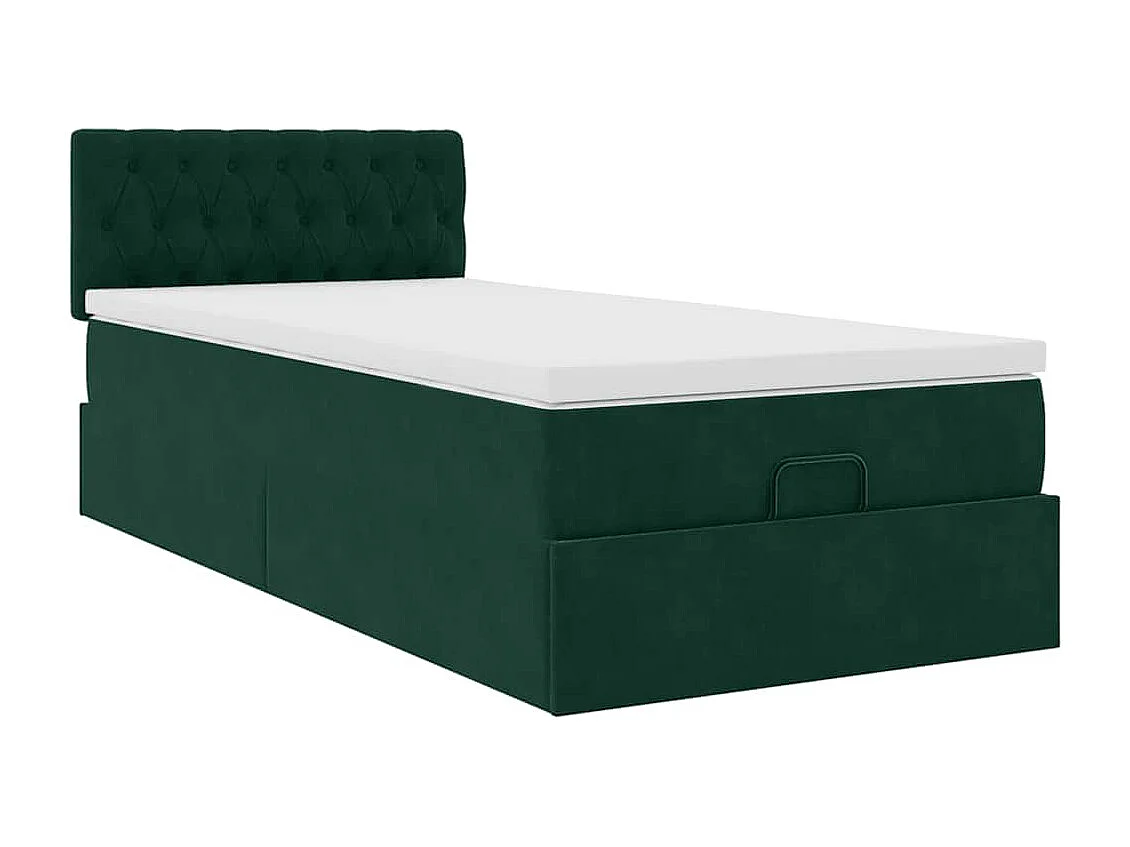 Lit ottoman avec matelas et LED Vert foncé 80x200cm velours
