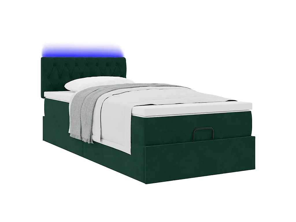 Bed poef met matras en LED's 80x200cm fluweel donkergroen