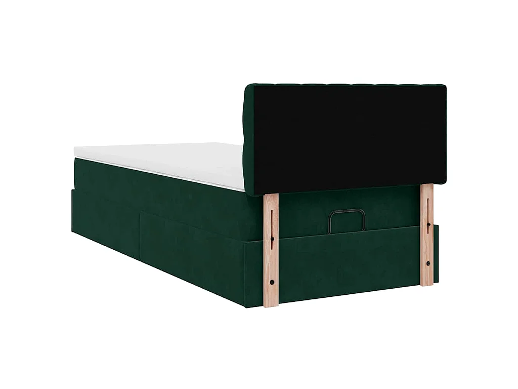 Cama otomana con colchón y LED terciopelo verde oscuro 80x200cm