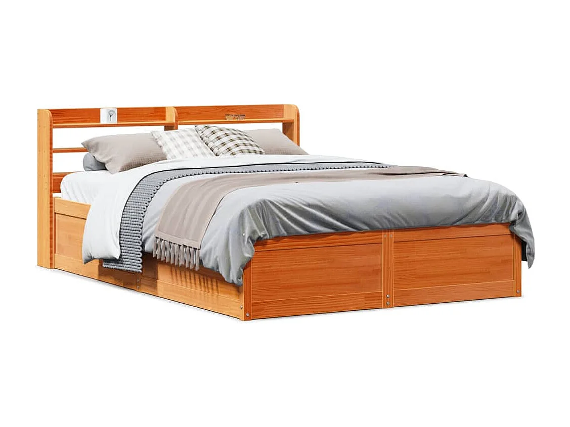 Bedframe met hoofdbord massief grenenhout wasbruin 135x190 cm