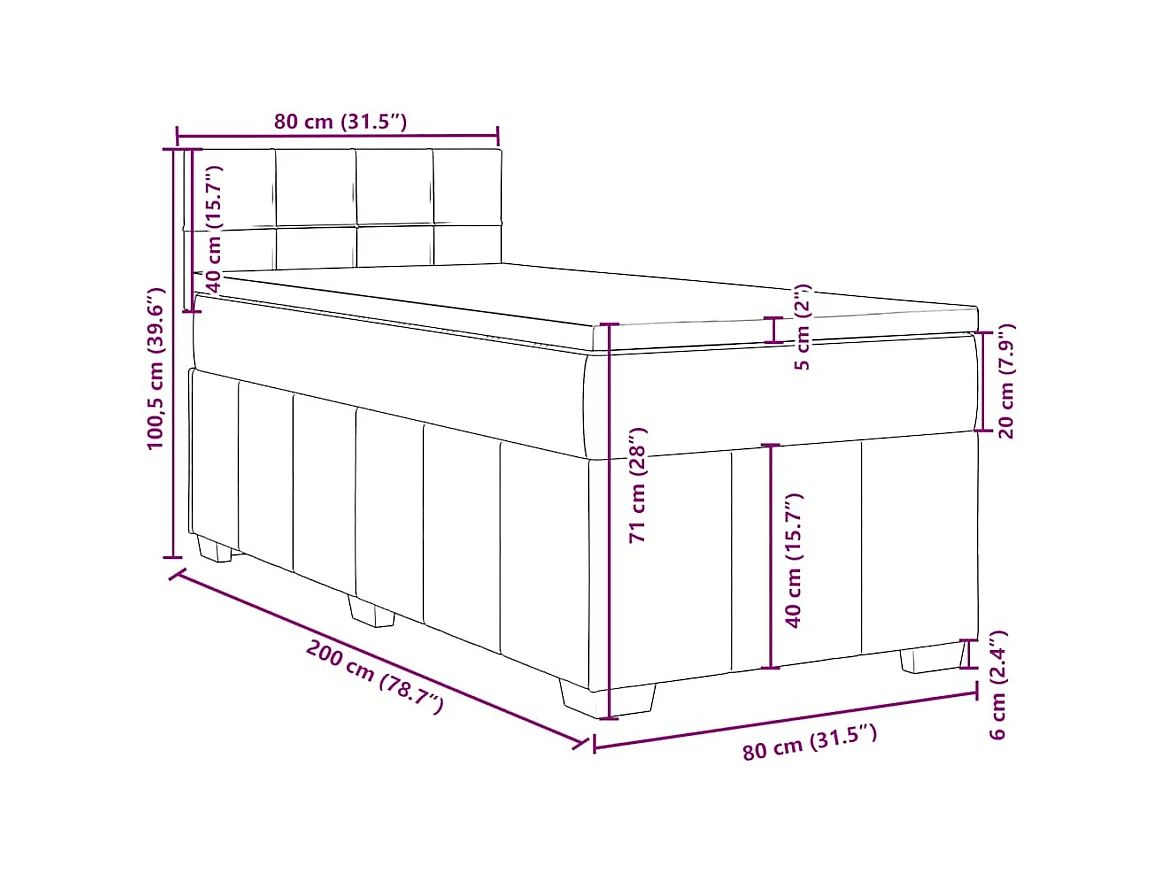 Boxspring met matras stof lichtgrijs 80x200 cm