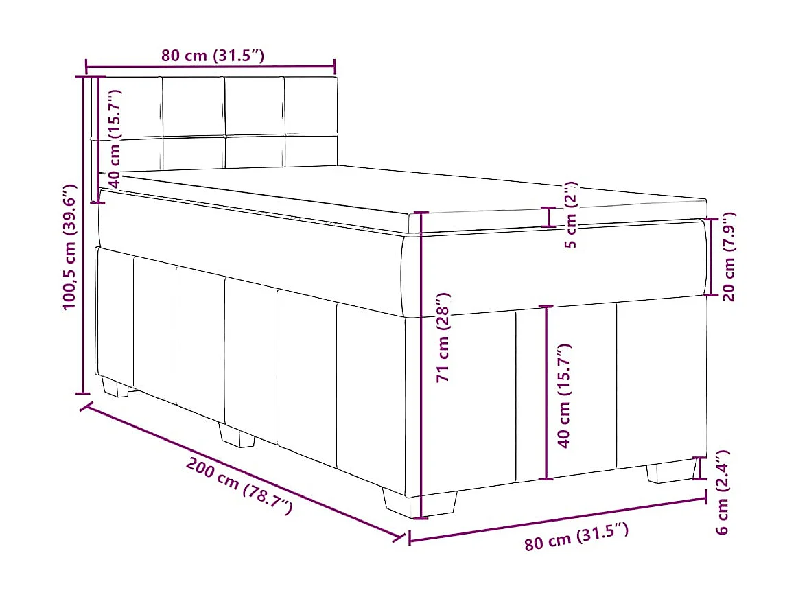 Boxspringbett mit Matratze Hellgrau 80x200 cm Stoff
