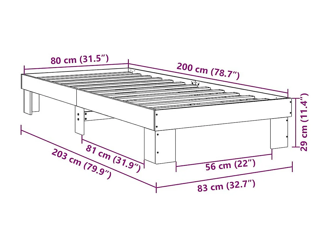 Cadre de lit sans matelas 80x200 cm bois massif de chêne