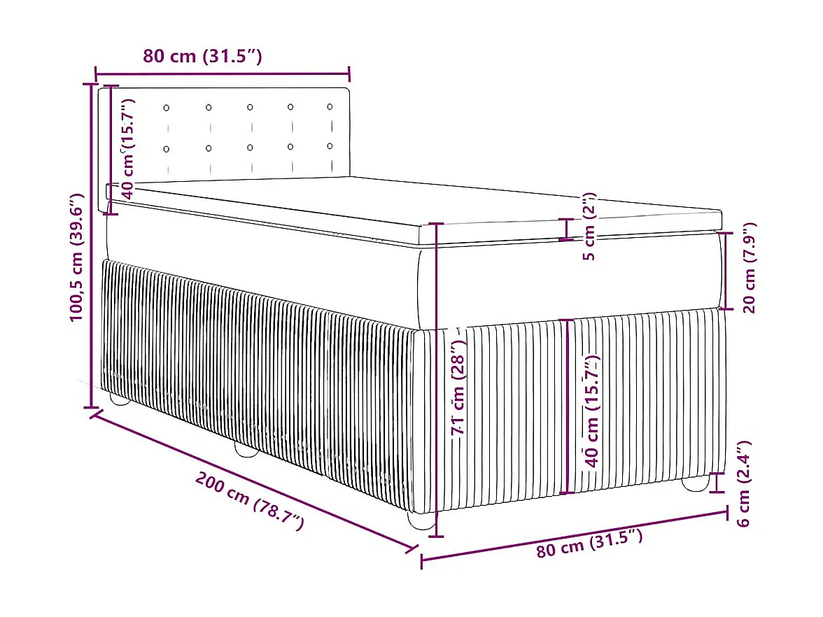 Boxspring met matras stof zwart 80x200 cm