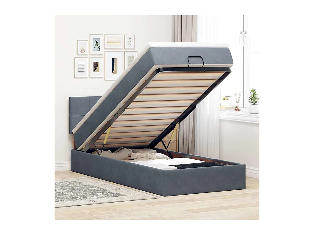 Cadre de lit ottoman avec matelas gris foncé 80x200 cm velours