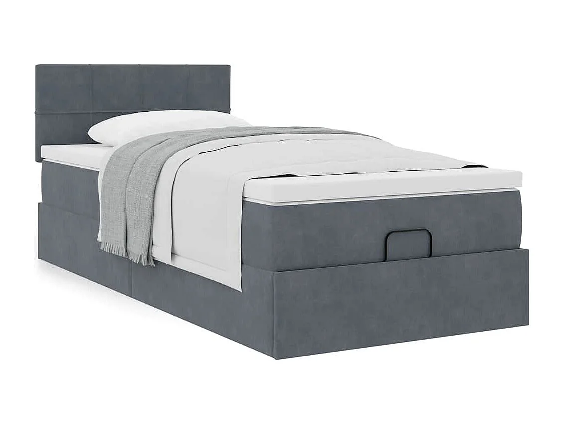 Estructura cama otomana colchón terciopelo gris oscuro
