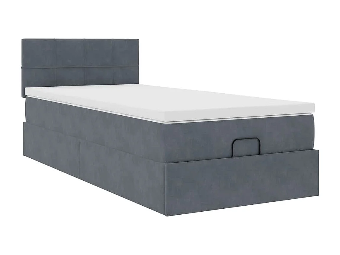 Estructura cama otomana colchón terciopelo gris oscuro