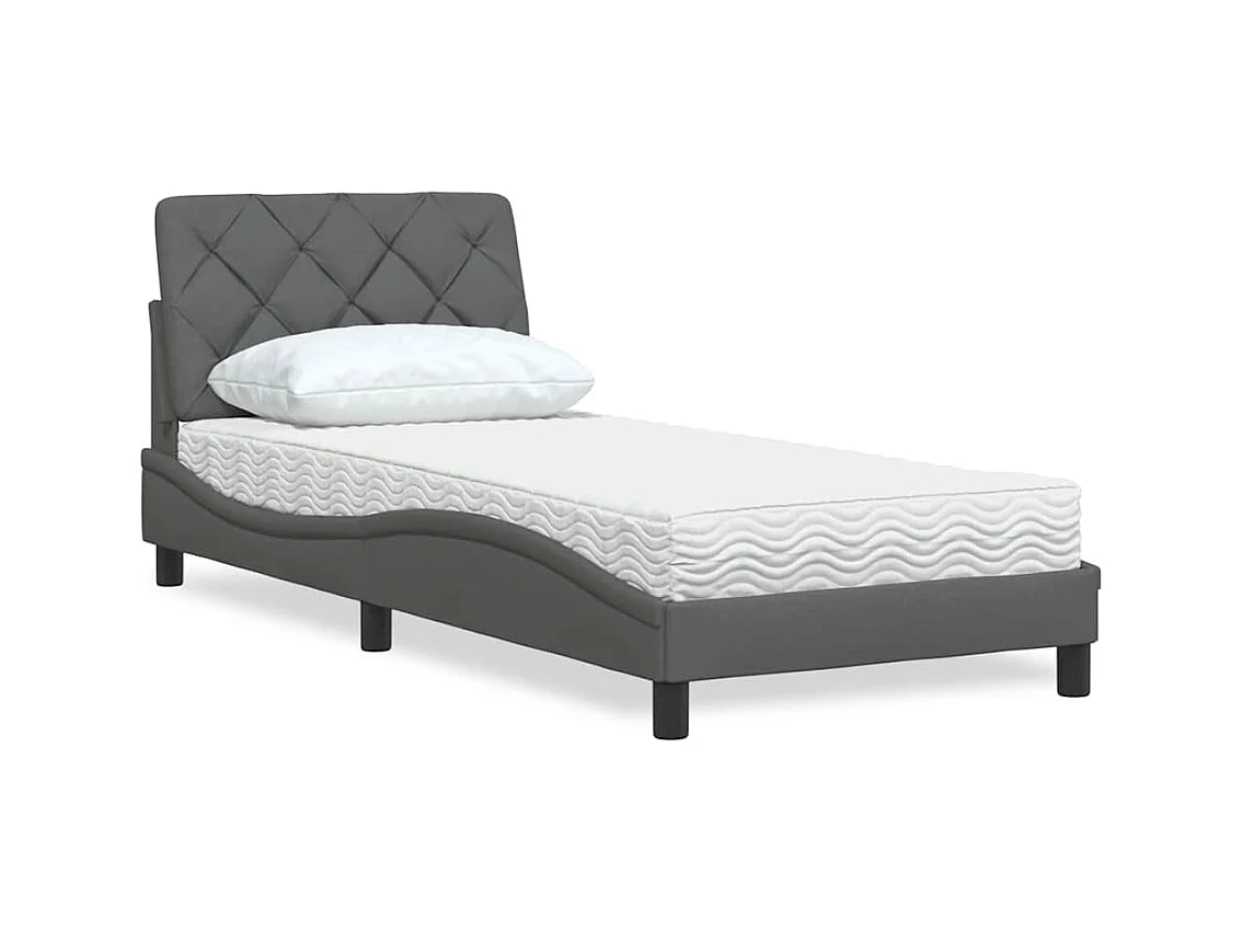 Lit avec matelas gris foncé 80x200 cm tissu