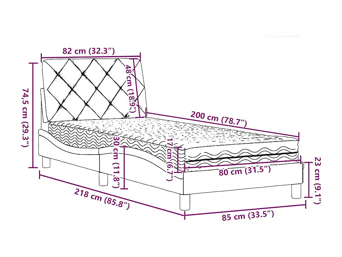 Cama com colchão 80x200 cm tecido cinzento-escuro