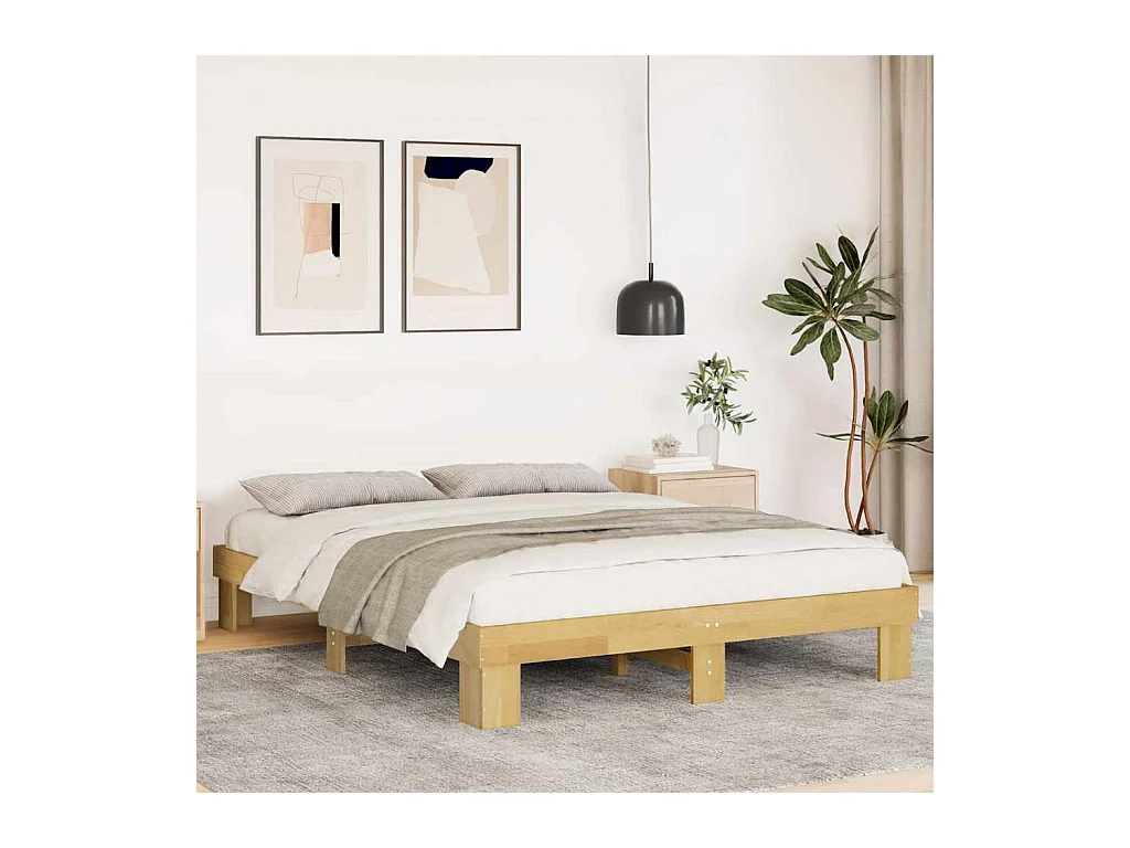 Cadre de lit sans matelas 135x190 cm Bois massif Chêne