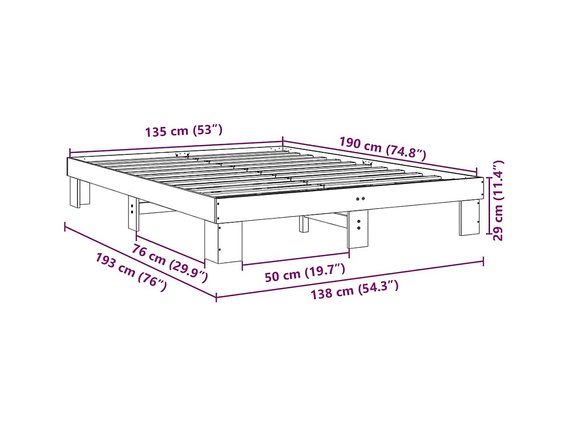 Cadre de lit sans matelas 135x190 cm Bois massif Chêne