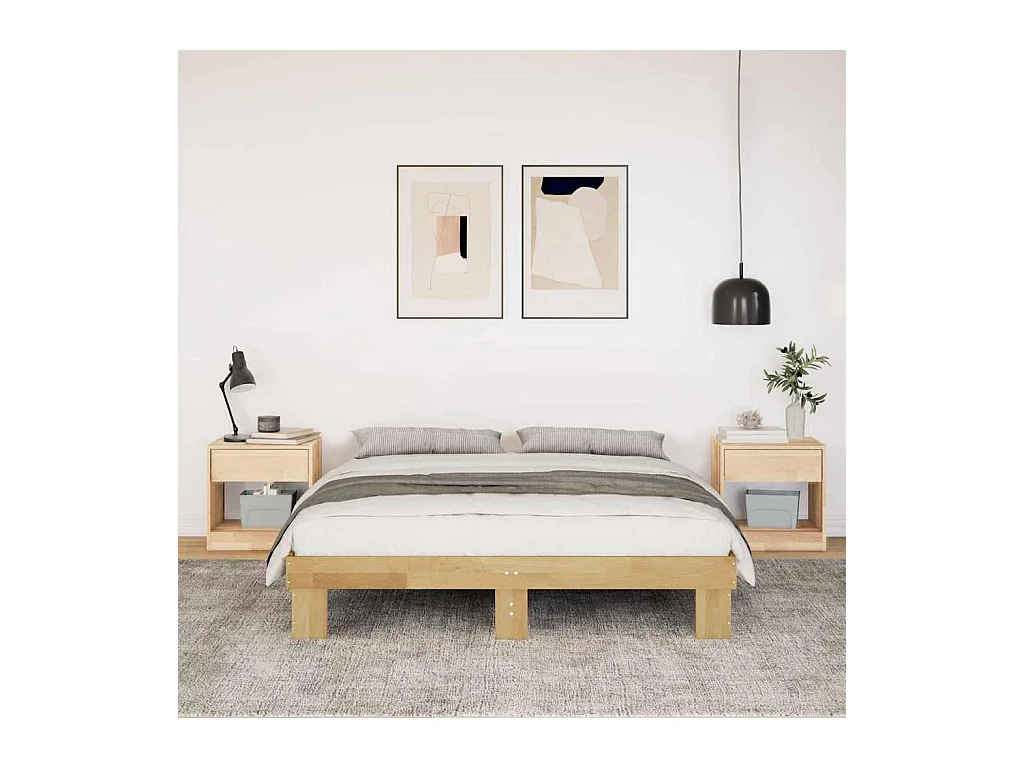 Cadre de lit sans matelas 135x190 cm Bois massif Chêne