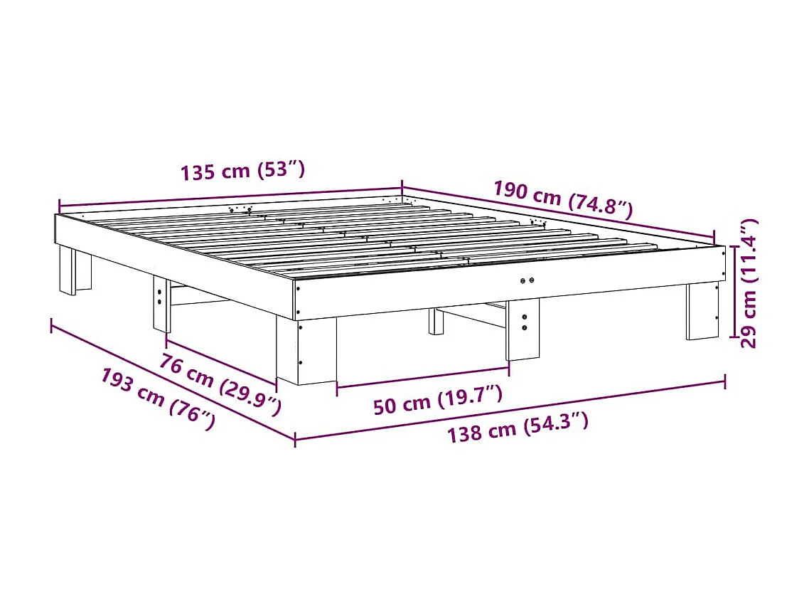Struttura letto senza materasso 135x190 cm in legno massello di rovere