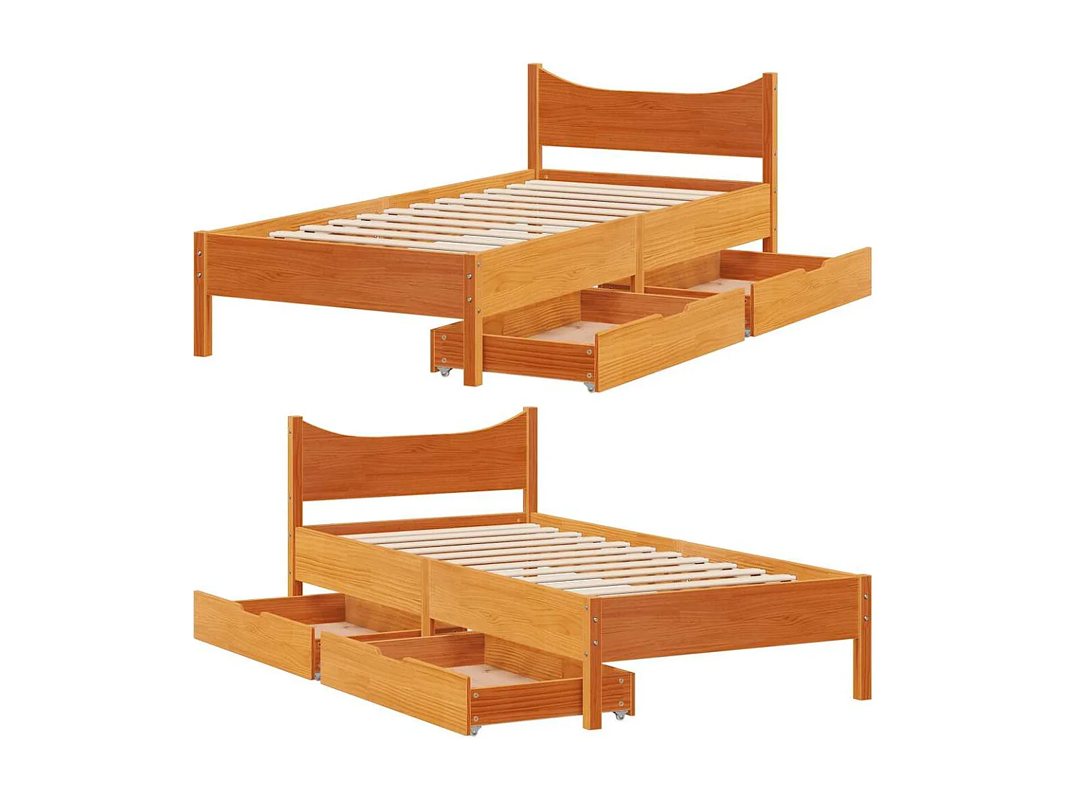 Cadre de lit avec tiroirs cire marron 75x190 cm bois pin massif