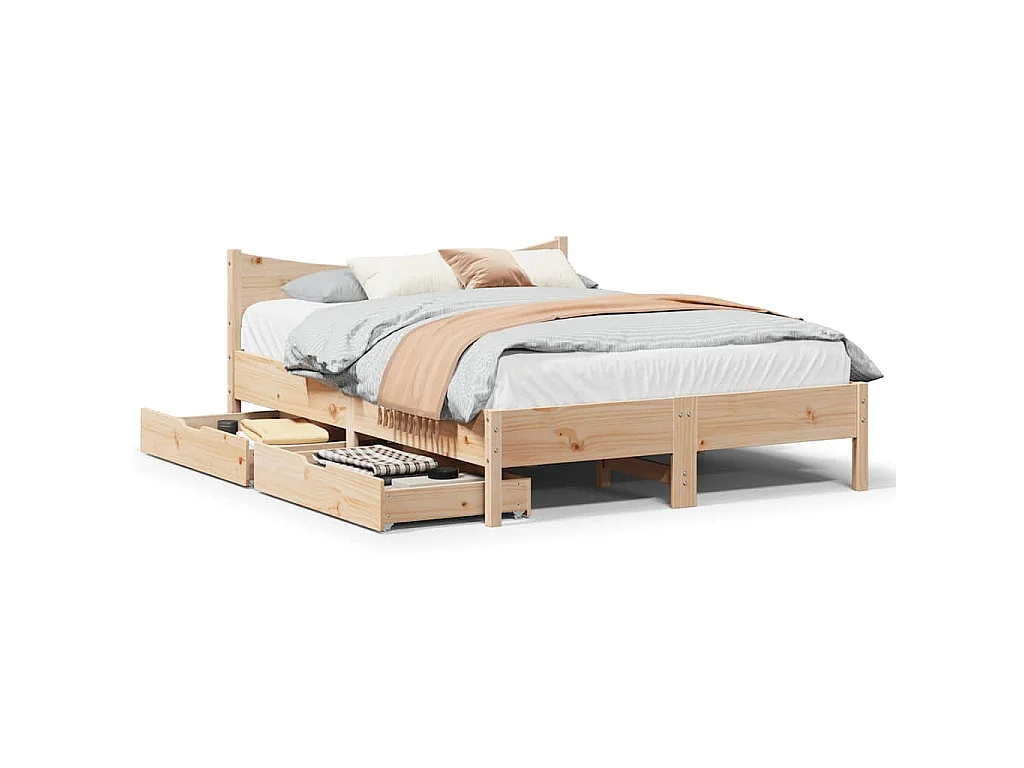 Estrutura de cama c/ gavetas 135x190 cm madeira de pinho maciça