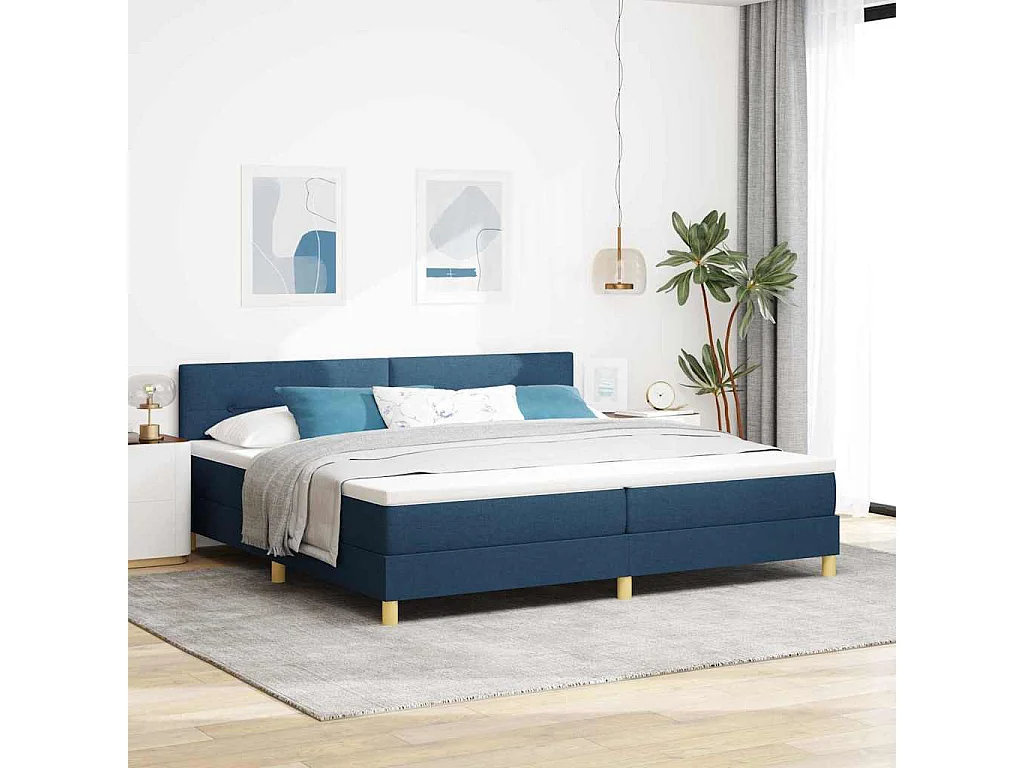 Boxspringbett mit Kissen mit Kopfteil Blau 200 x 200 cm Stoff