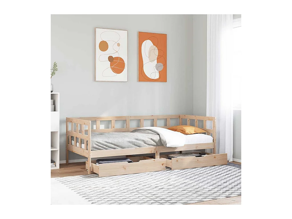 Dormeuse con Cassetti 80x200 cm in Legno Massello di Pino