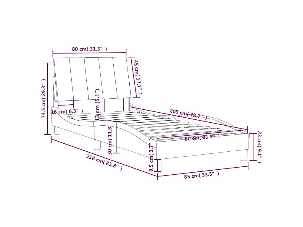 Cadre de lit sans matelas Hanko gris foncé 80x200 cm velours