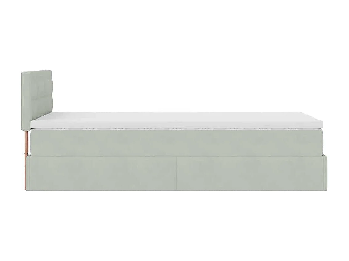 Estructura cama otomana colchón terciopelo gris claro 80x200cm