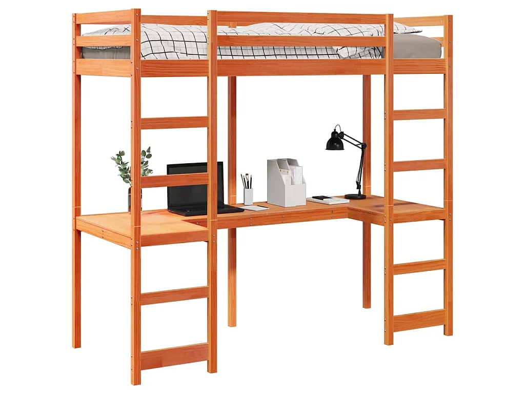 Hochbett ohne Matratze Wachsbraun 80x200 cm Massivholz Kiefer
