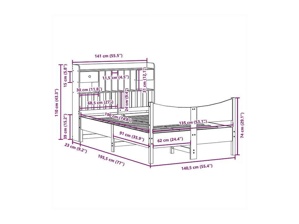 Cadre de lit sans matelas 135x190 cm bois de pin massif