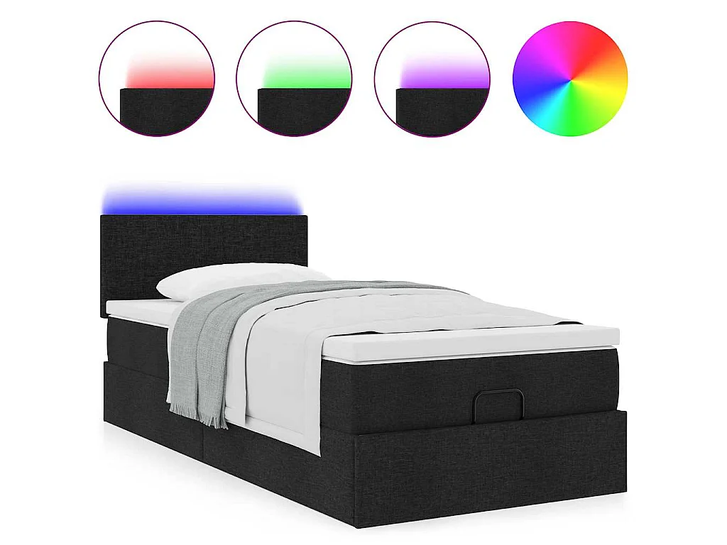 Pouf Letto con Materasso e LED Nero 80x200cm in Tessuto