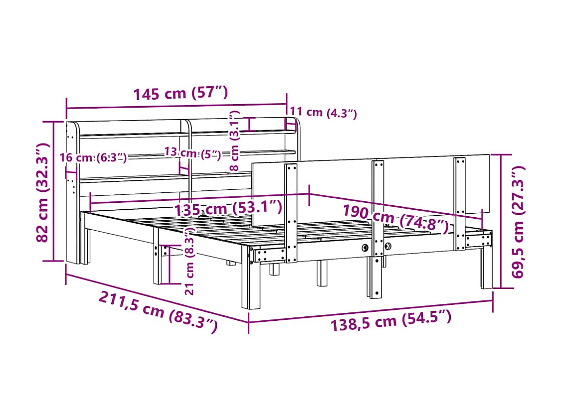 Bettgestell mit Kopfteil ohne Matratze 135x190 cm