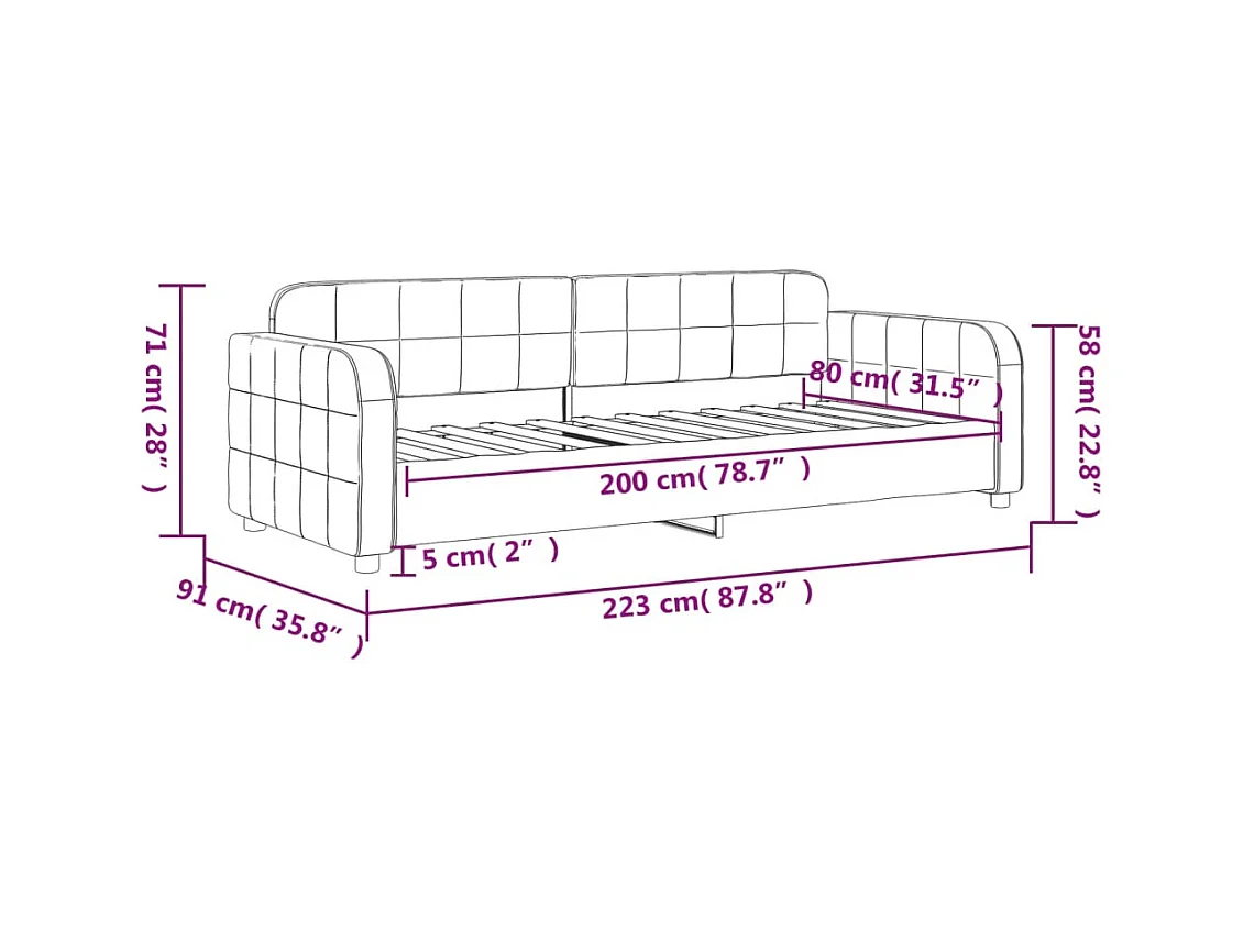 Lit de repos gris foncé 80x200 cm velours