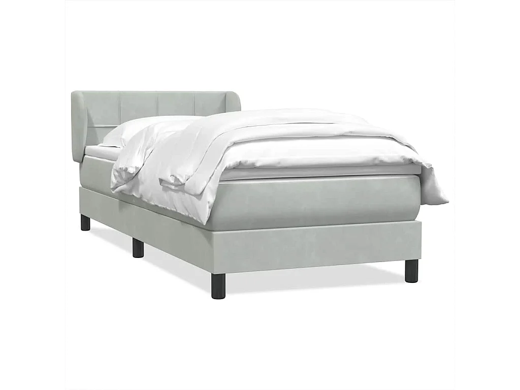 Cama box spring con colchón terciopelo gris claro 80x220 cm