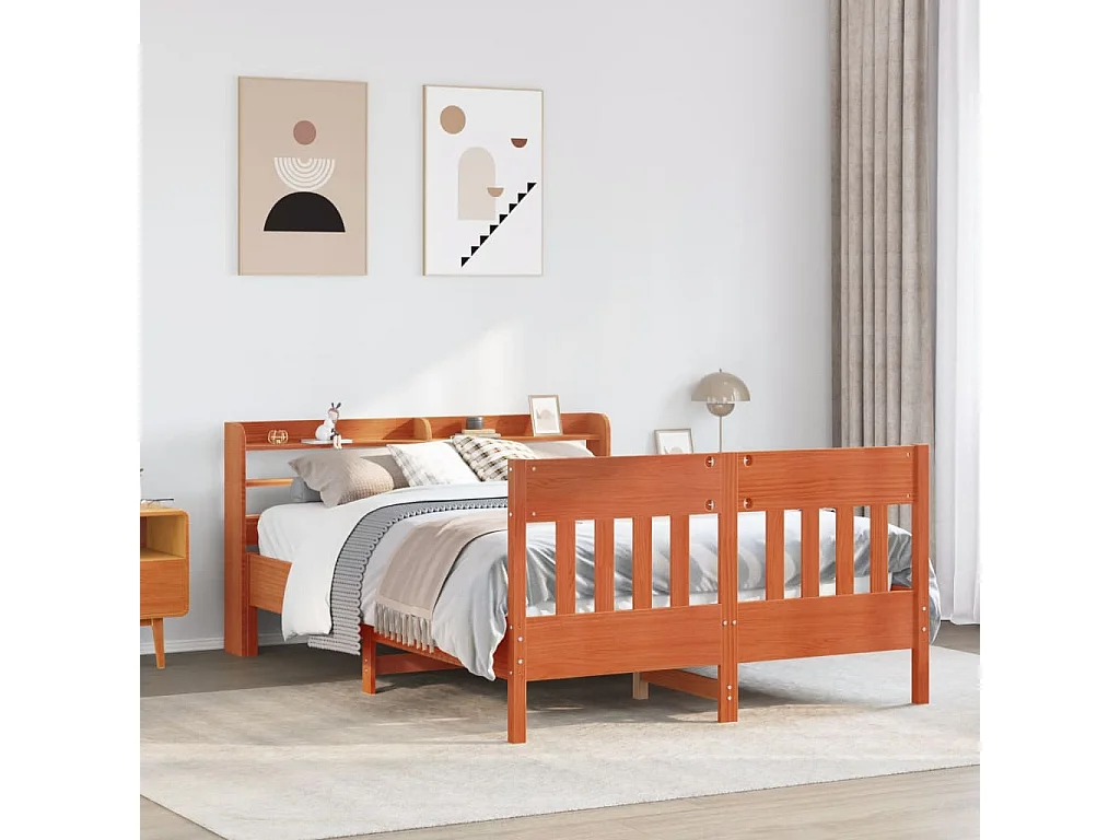 Letto senza Materasso Marrone Cera 135x190 cm in Legno di Pino