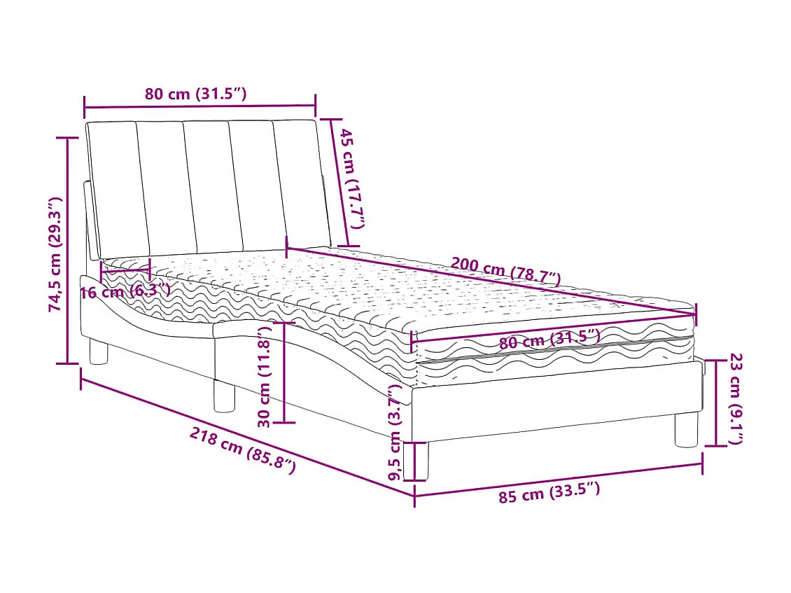 Bett mit Matratze "Hanko" Dunkelgrau 80x200 cm Samt
