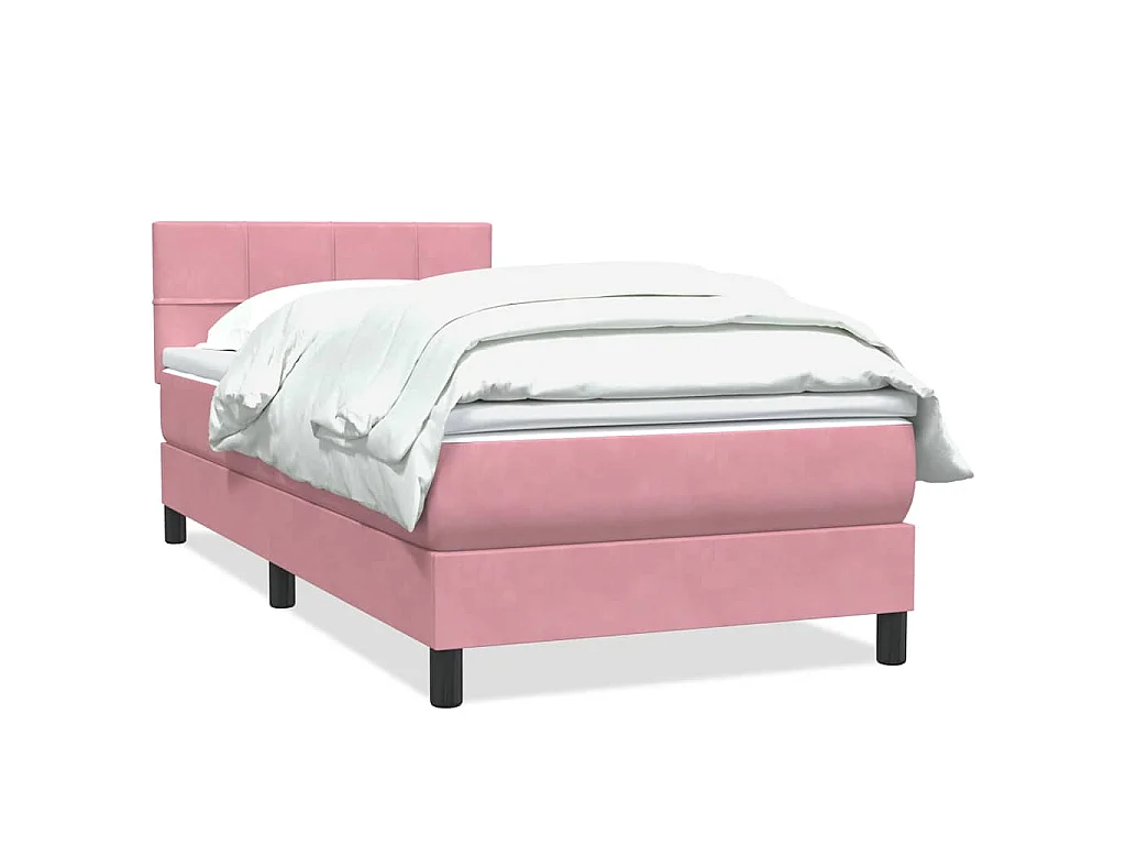 Cama box spring con colchón terciopelo rosa 80x220 cm