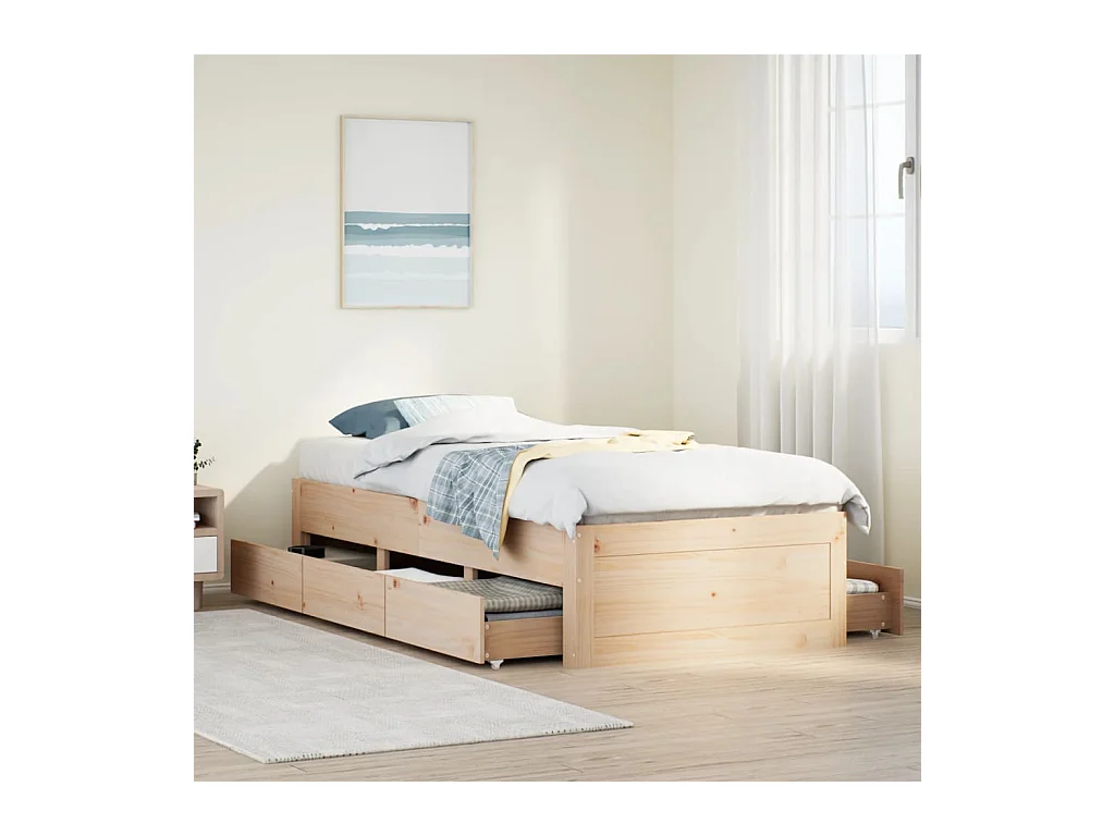 Cama sin colchón con cajones madera maciza de pino 75x190 cm