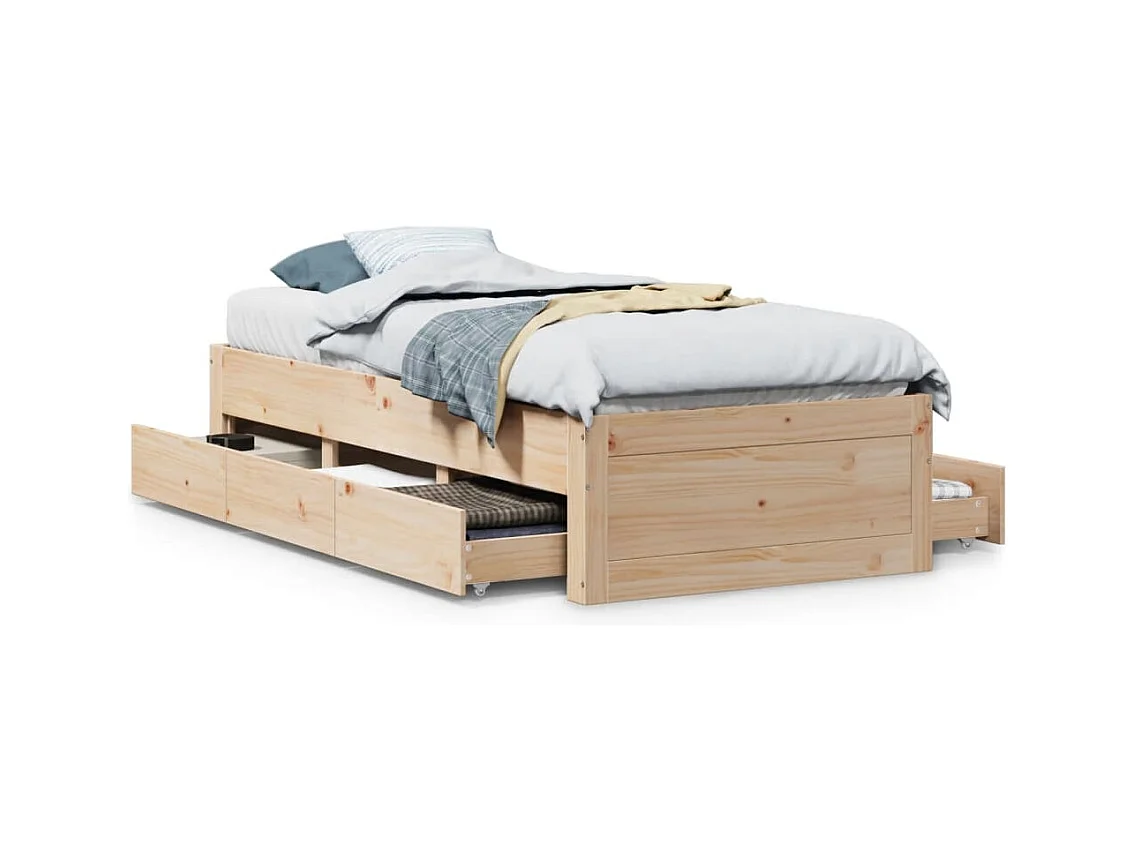 Cama sin colchón con cajones madera maciza de pino 75x190 cm