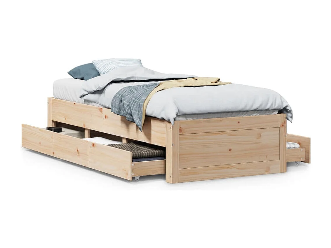 Cadre de lit sans matelas avec tiroirs 75x190 cm bois de pin