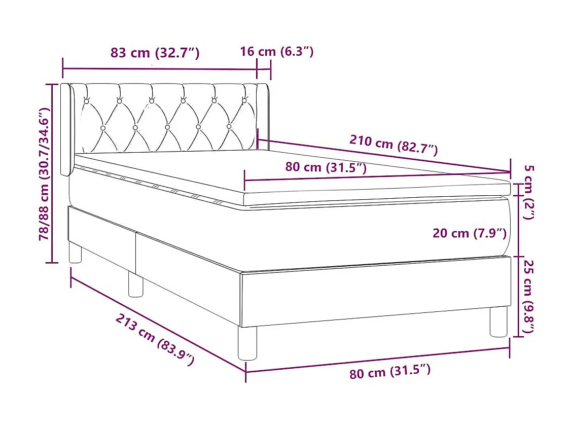 Boxspring met matras fluweel lichtgrijs 80x210 cm