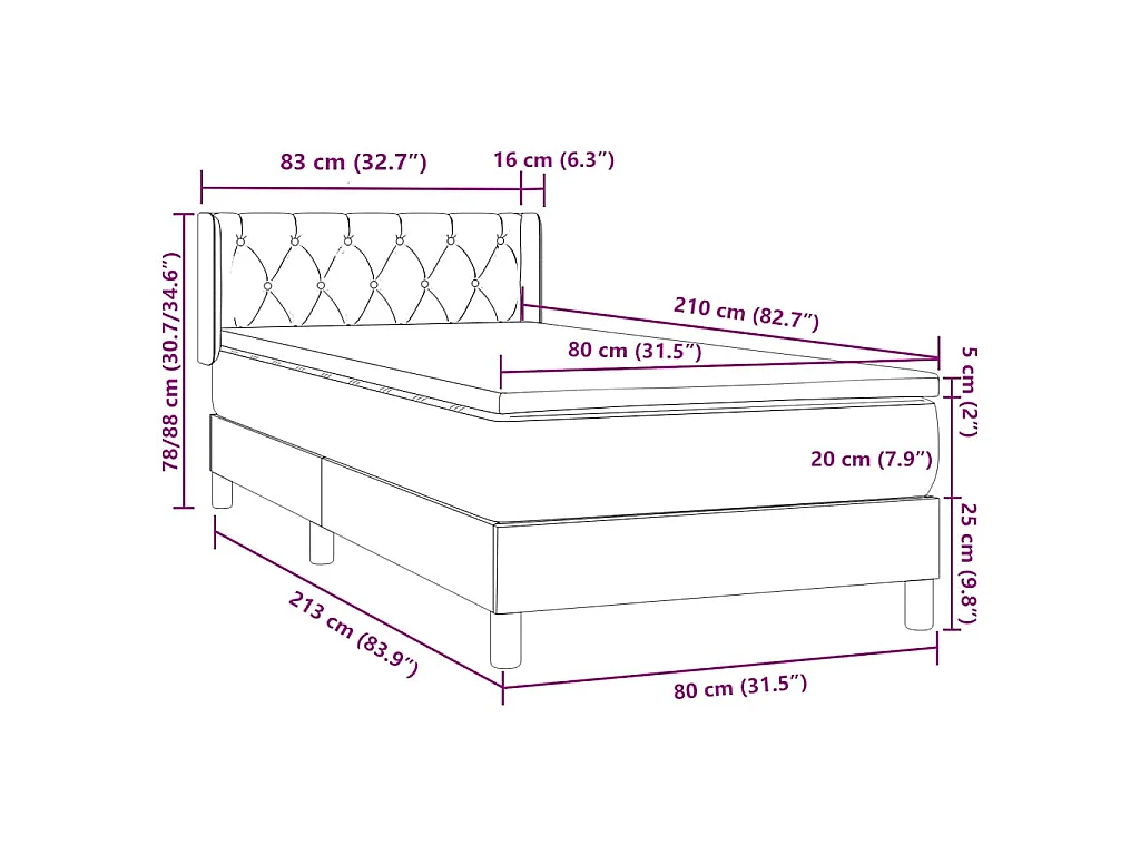 Boxspringbett mit Matratze Hellgrau 80x210 cm Samt