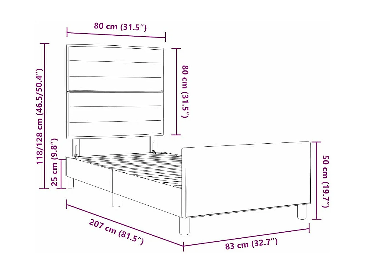 Bedframe met hoofdeinde Zwart 80 x 200 cm Stof