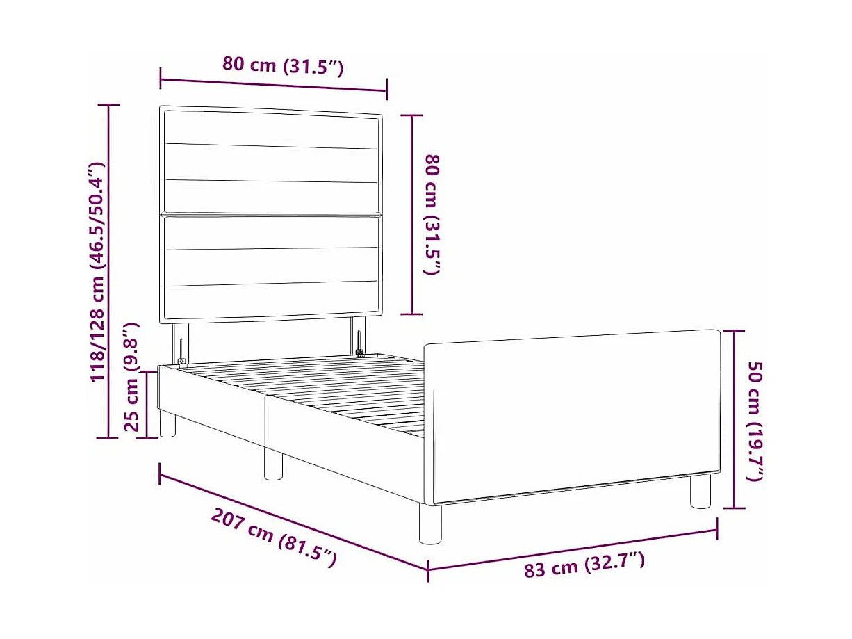 Bedframe met hoofdeinde Zwart 80 x 200 cm Stof
