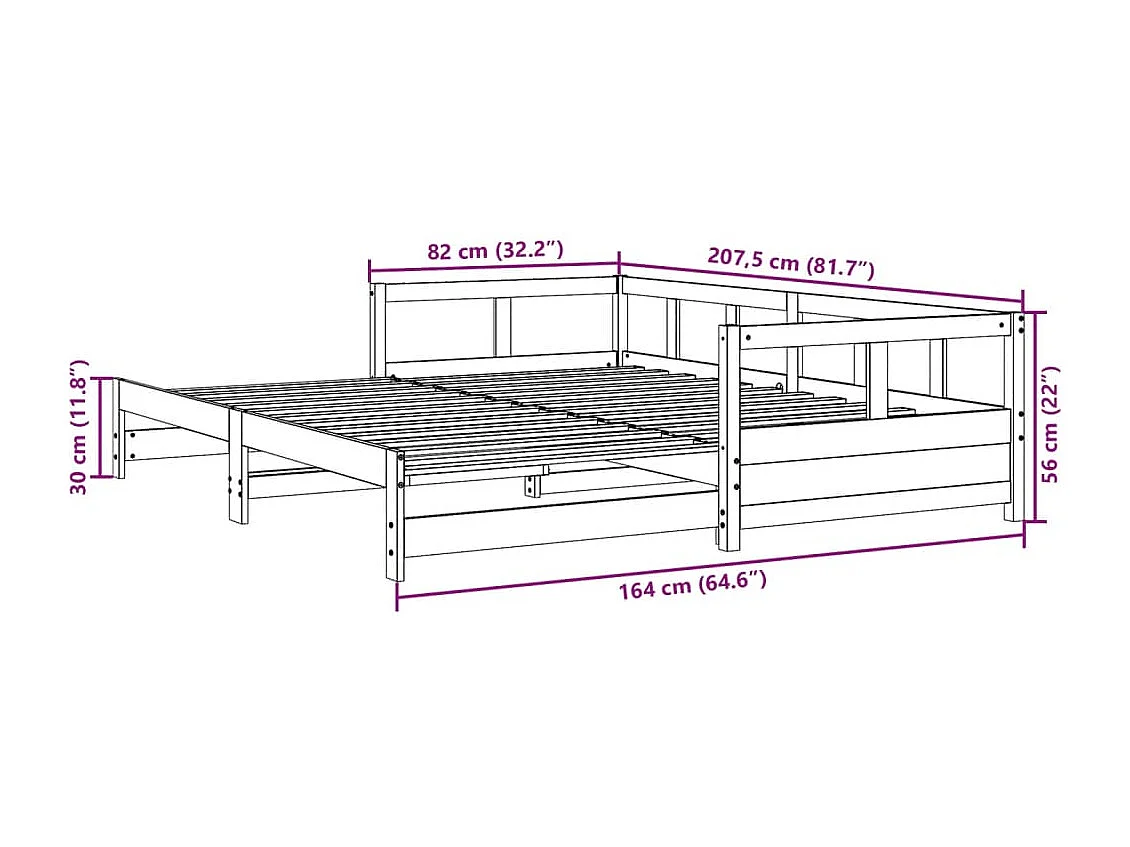 Sofá cama sin colchón madera maciza pino marrón cera 80x200 cm