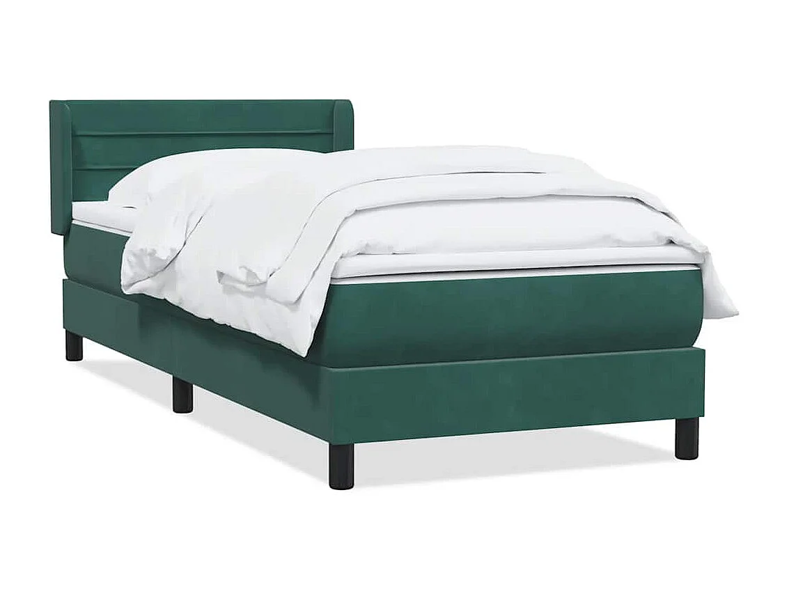 Cama box spring con colchón terciopelo verde oscuro 80x210 cm