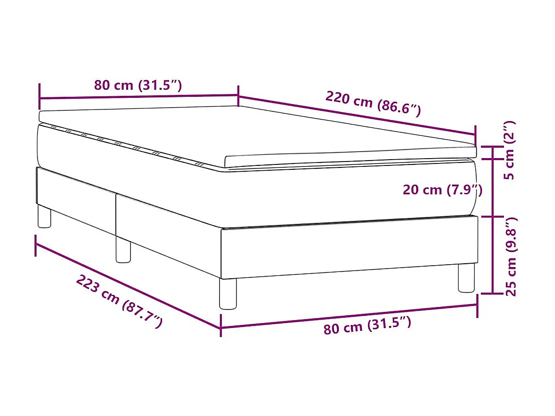 Cama com molas/colchão cinzento-claro 80x220 cm veludo