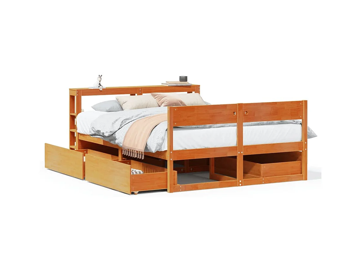 Letto senza Materasso Marrone Cera 135x190 cm in Legno di Pino