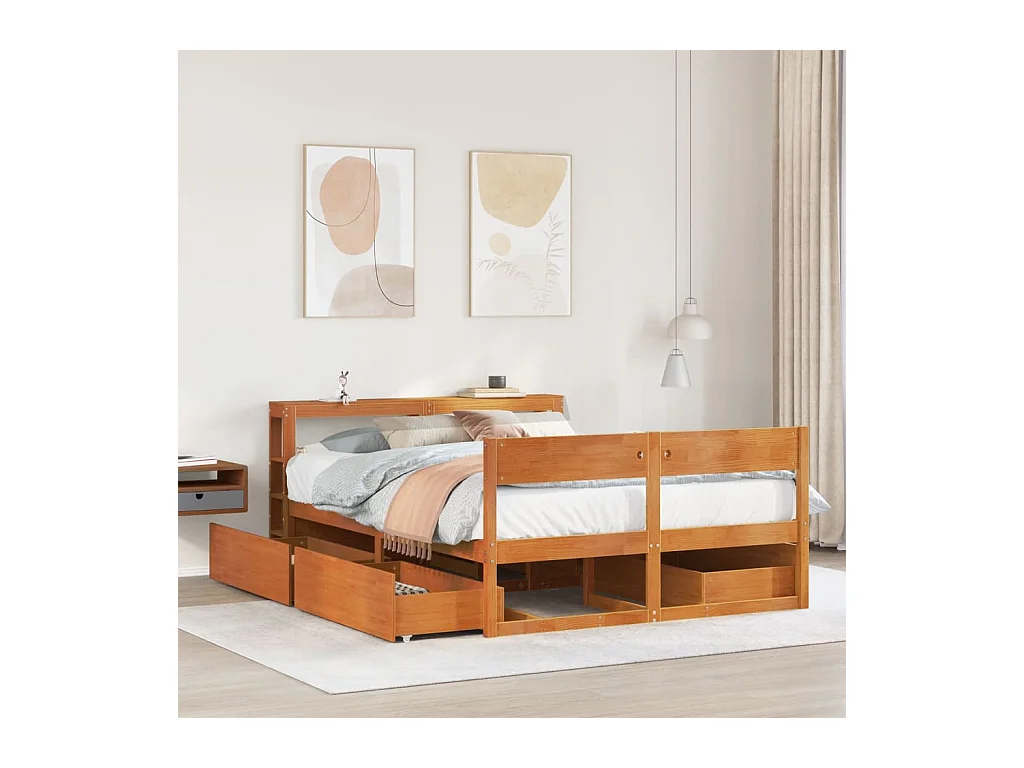 Letto senza Materasso Marrone Cera 135x190 cm in Legno di Pino