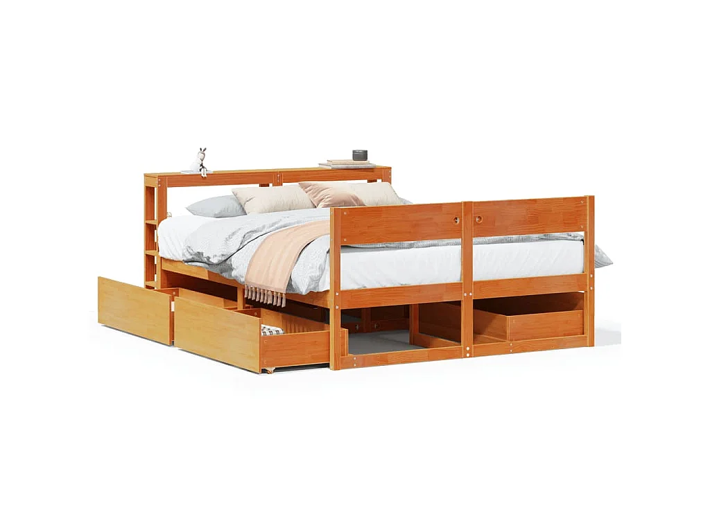 Cadre de lit sans matelas cire marron 135x190cm bois pin massif