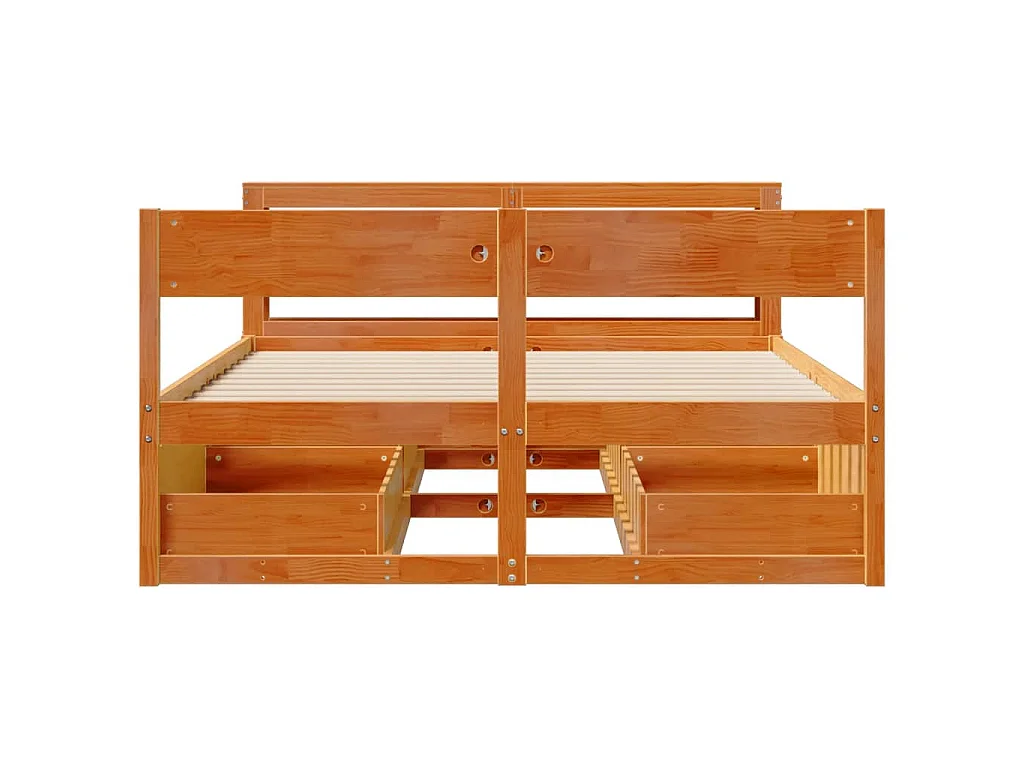 Cadre de lit sans matelas cire marron 135x190cm bois pin massif
