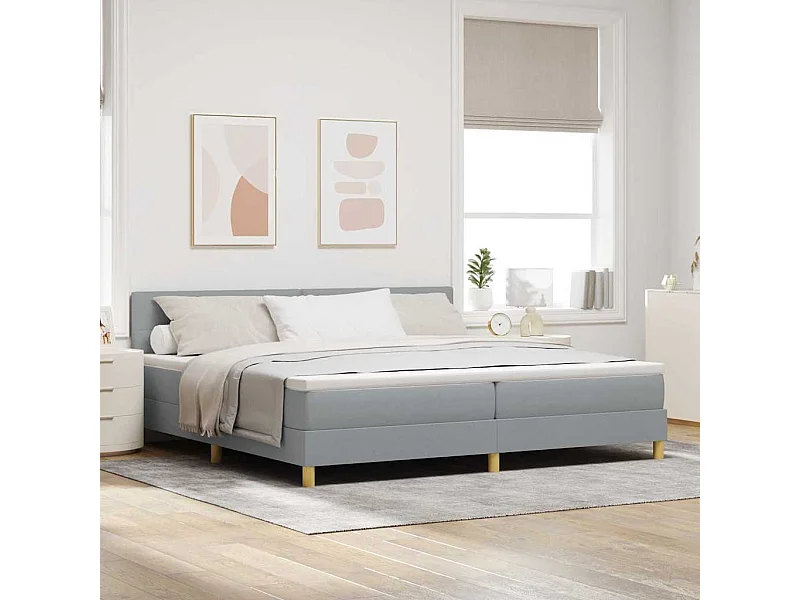 Lit boxspring avec matelas Gris clair 200 x 200 cm tissu