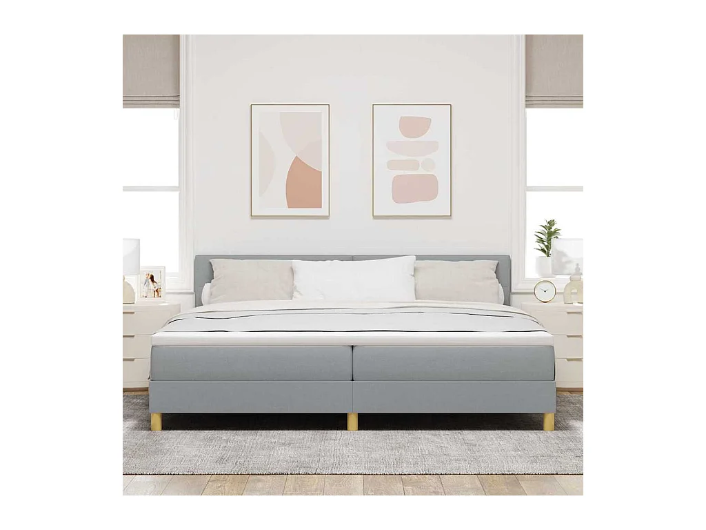 Lit boxspring avec matelas Gris clair 200 x 200 cm tissu