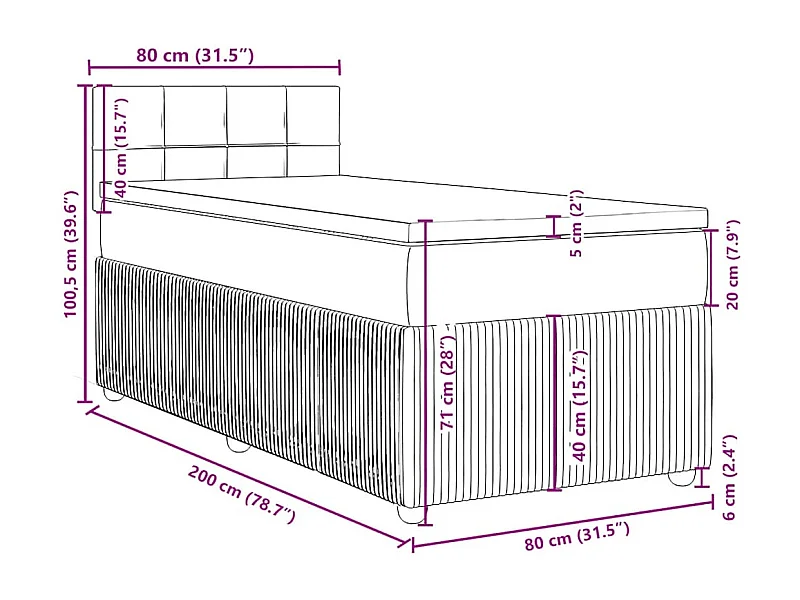 Sommier à lattes de lit avec matelas Gris foncé 80x200 cm Tissu